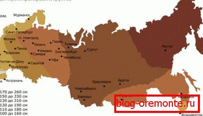 Globina zamrzovanja tal v regijah Ruske federacije.