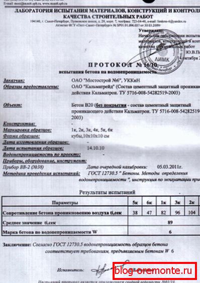 Kopija protokola o preskusu vodoodpornosti Kopija protokola o preskusu vodoodpornosti