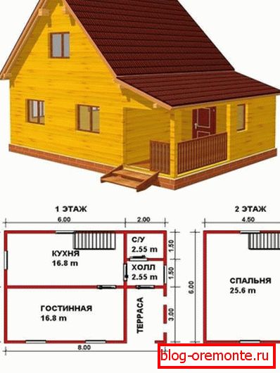 Projekt lesene hiše 6 * 8 s podstrešjem Projekt lesene hiše 6 * 8 s podstrešjem