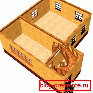 Shematska podoba prvega nadstropja v hiši 8x8 m. Shematska podoba prvega nadstropja v hiši 8x8 m.
