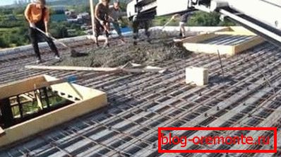 Polaganje betona na stropu z ojačitvijo